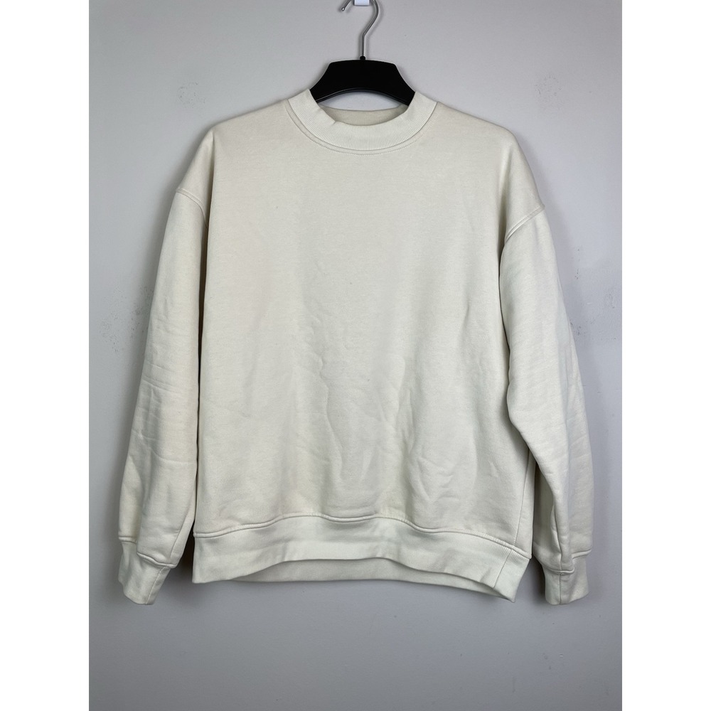 HOURS Collection Drop Shoulder Crewneck Sweatshirt Men XL Off White Cream Fleece - Picture 2 of 7